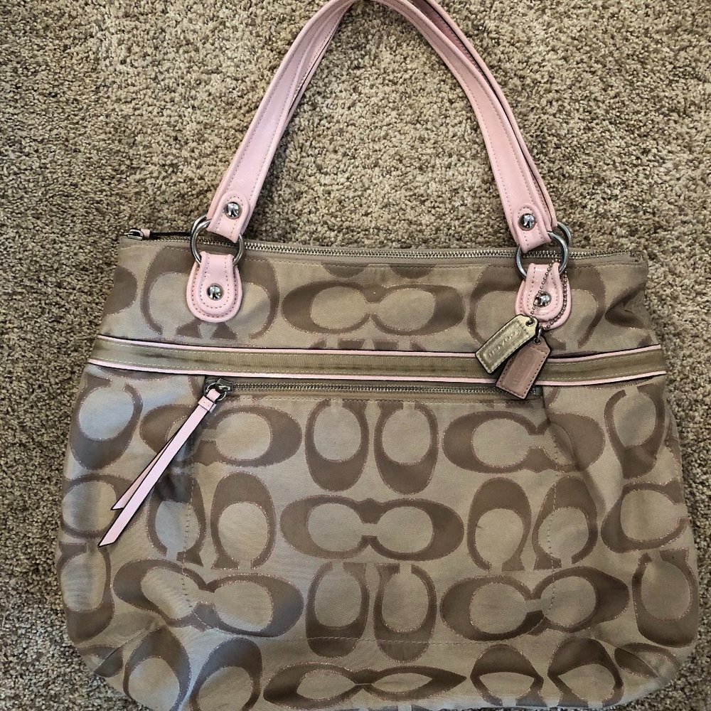 Coach Purse (tan trimmed in light pink)